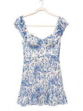 Blue & White Floral Ruffle Hem Summer Dress